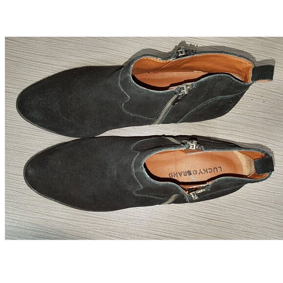 Lucky Brand Beniee Bootie Black Suede Dual Zip Womens Size 8.5 / 38.5 - Picture 5 of 6